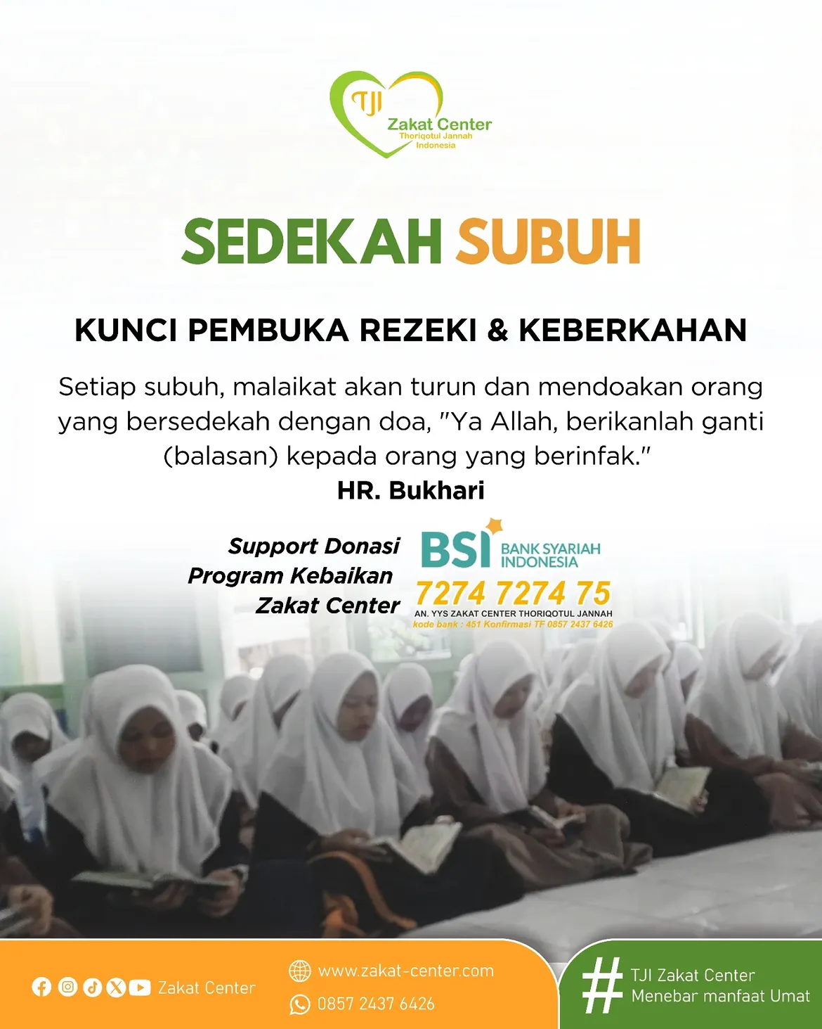 Poster Sedekah Subuh Zakat Center Thoriqotul Jannah Indonesia.