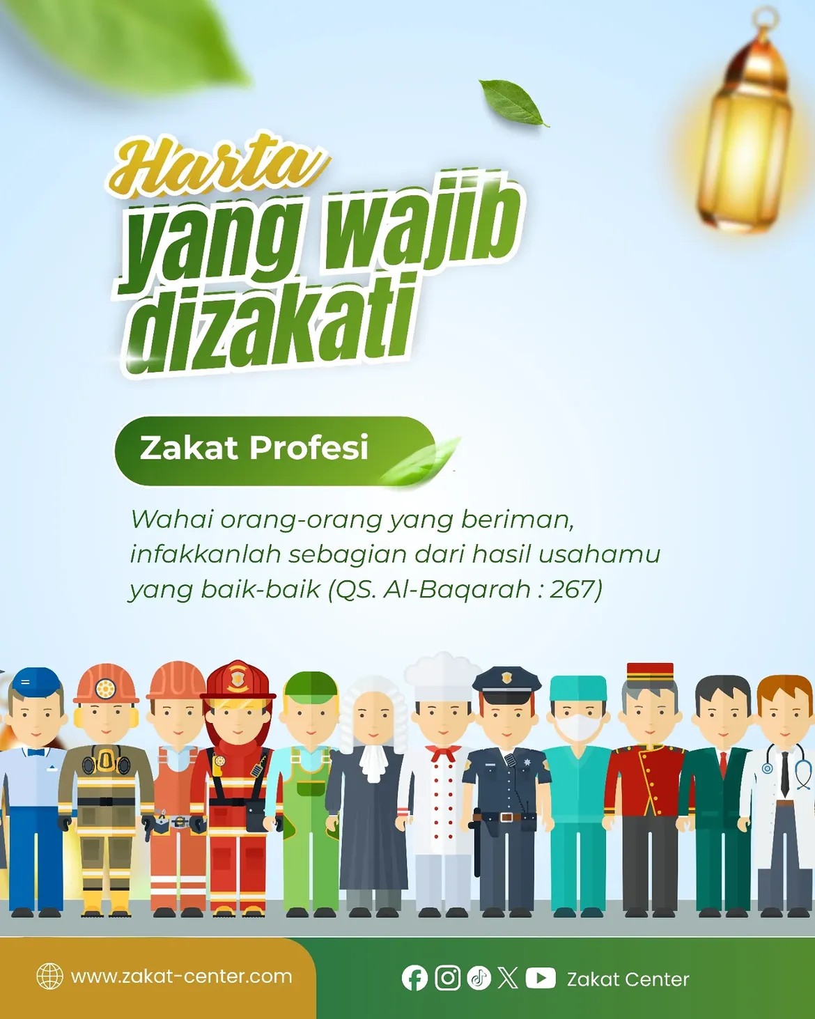 Poster zakat profesi bagi berbagai jenis pekerjaan.