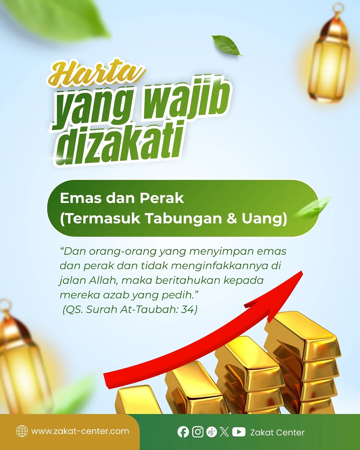 Poster zakat tabungan dan uang yang mengikuti nishab emas.